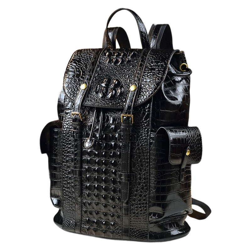 Travel Backpack Anti Theft - Genuine Cowhide Crocodile Pattern Travel Backpack